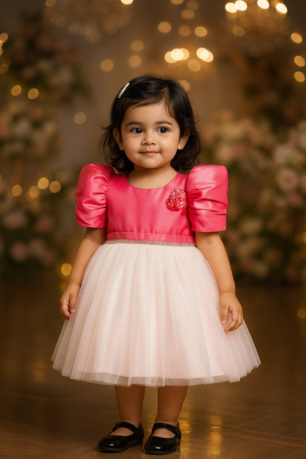Girls Floral Embellished Net Flared Premium Party Dress