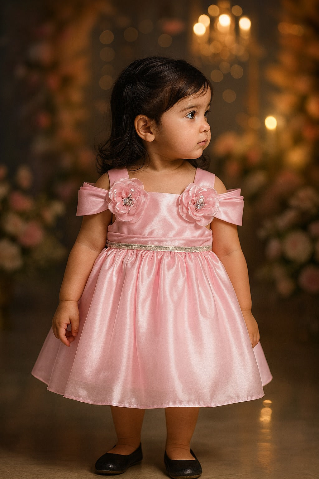 Girls Floral Embellished Off Shoulder Premium Party Dress