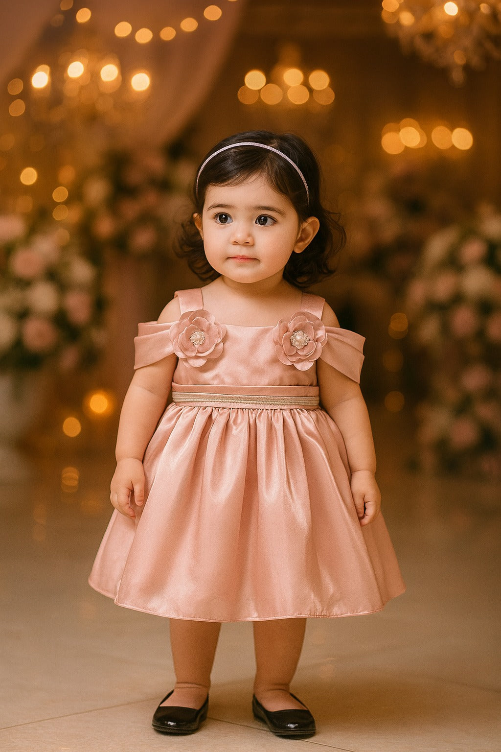 Girls Floral Embellished Off Shoulder Premium Party Dress