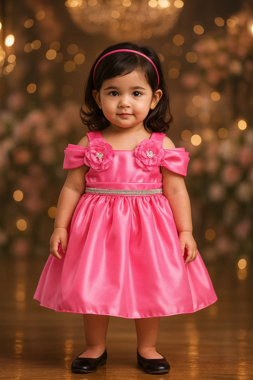 Girls Floral Embellished Off Shoulder Premium Party Dress