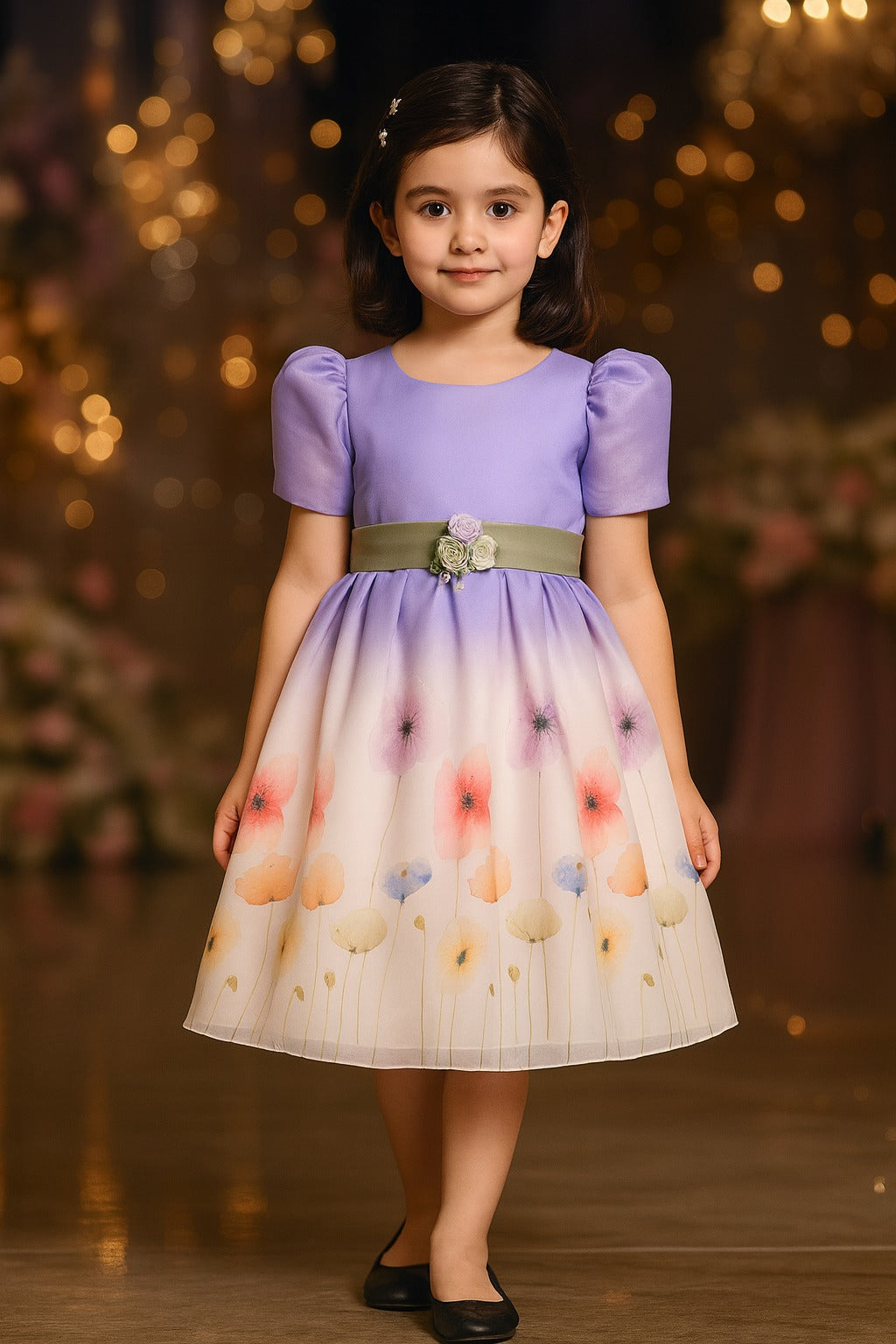 Girls Soft Pastel Floral Print Party Dress