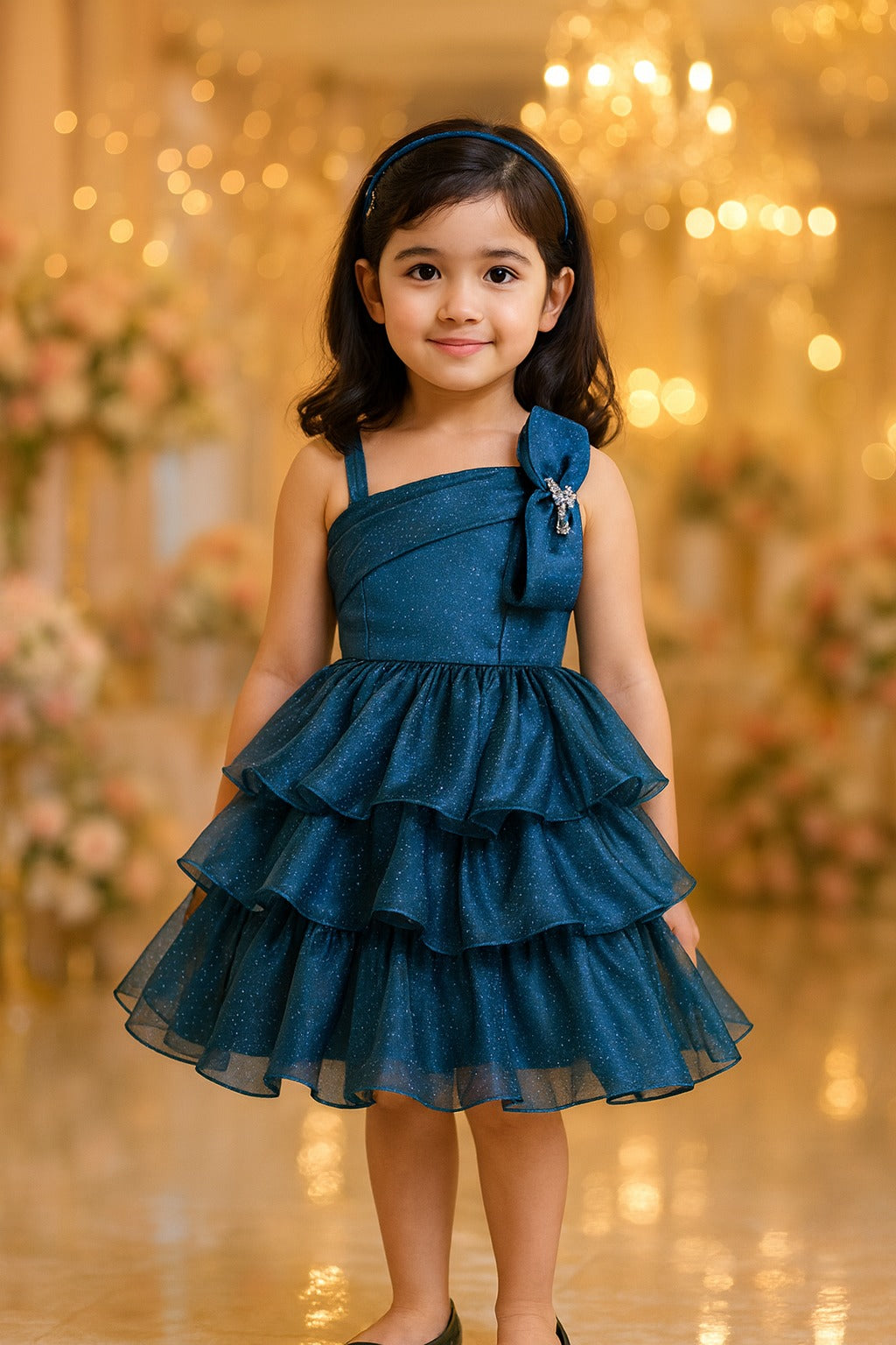 Girls Princess Flared Glittery Party Dress