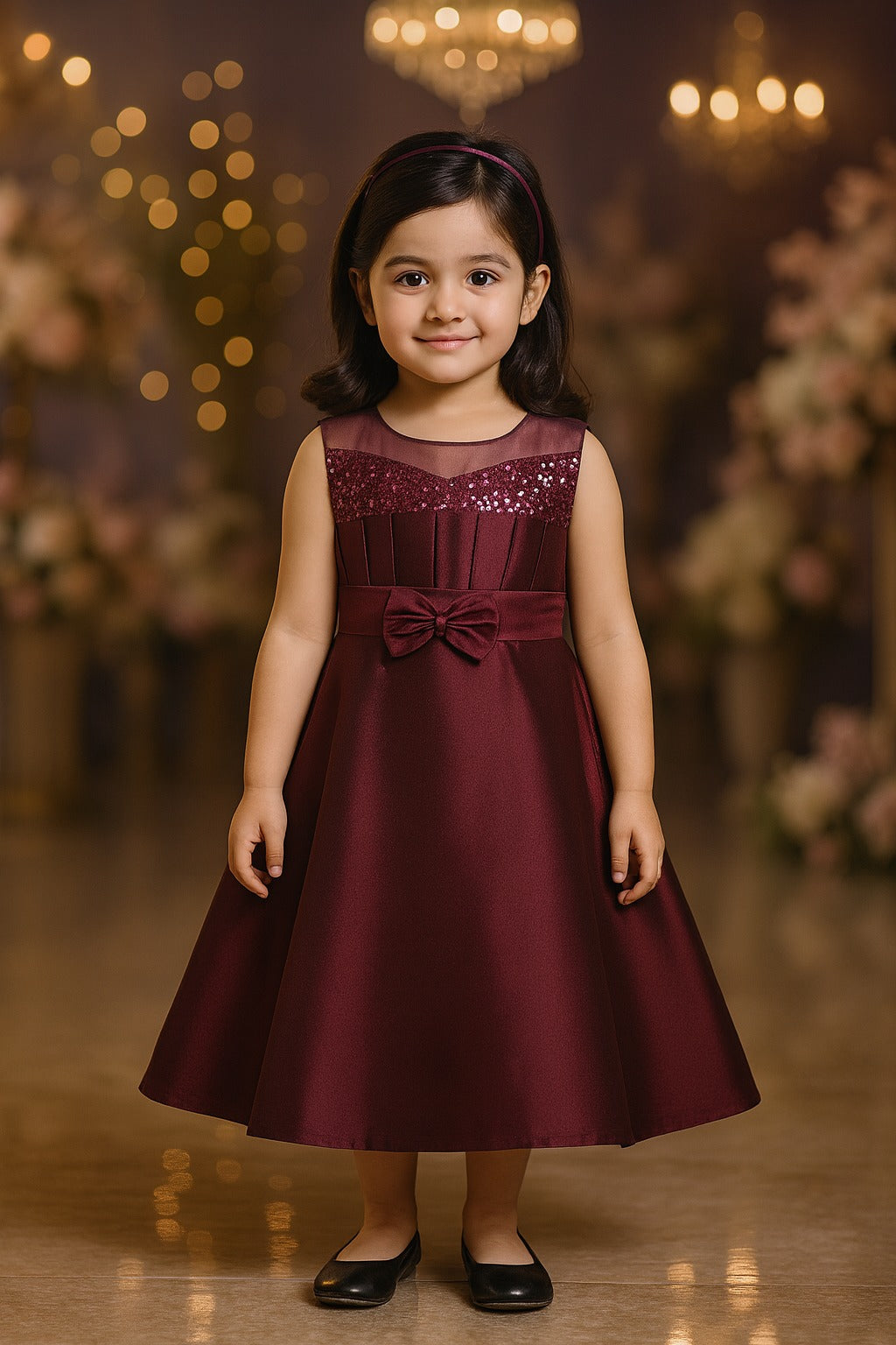 Girls Solid Fit and Flare Long Frock Dress