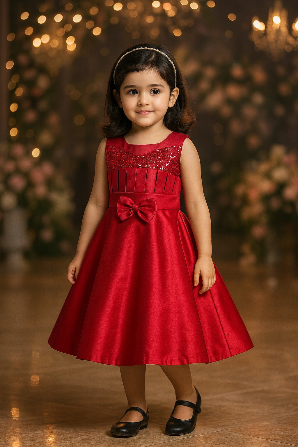 Girls Solid Fit and Flare Long Frock Dress