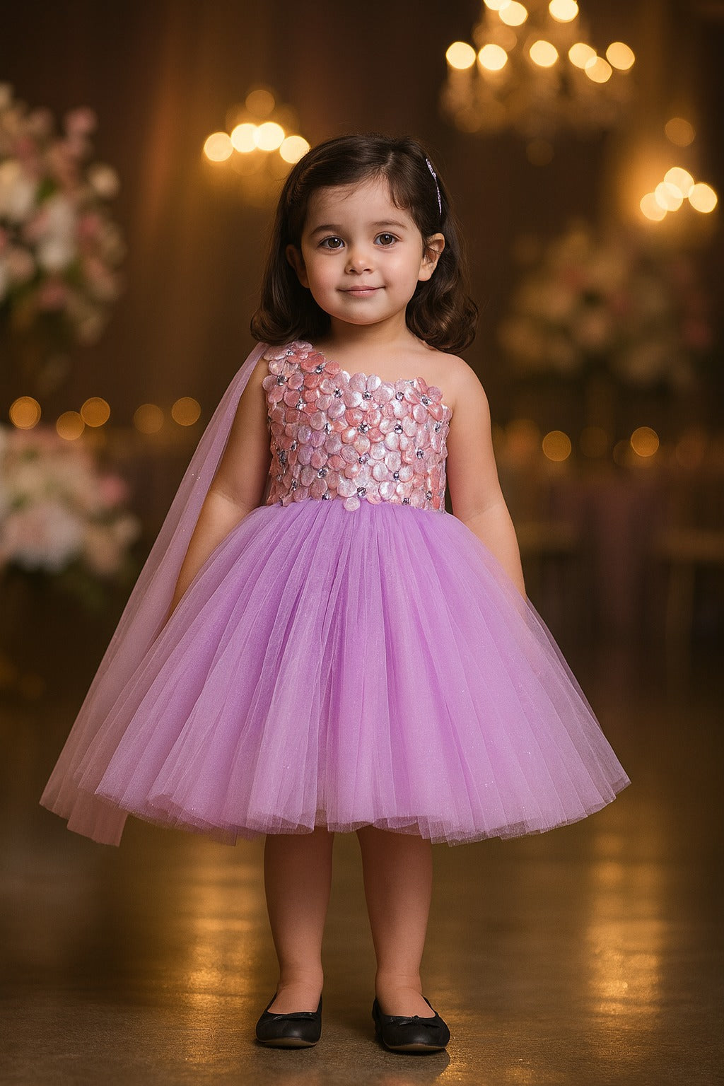 Girls Solid Net Fabric A-Line Frock Dress