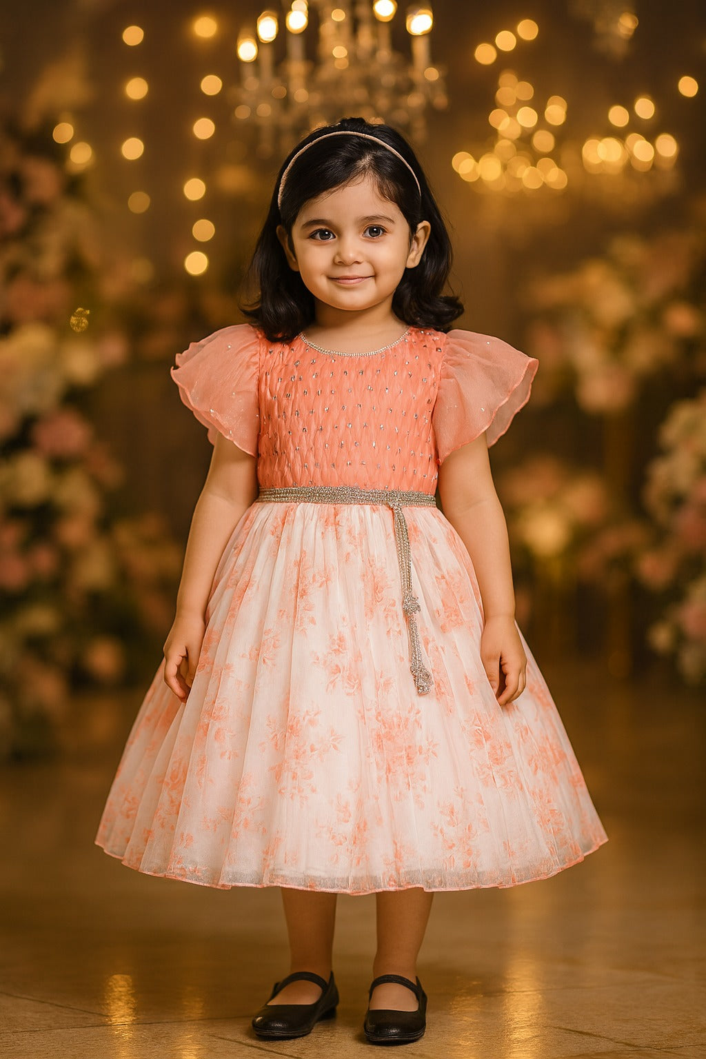 Girls Floral Print Fit and Flare Frock Dress