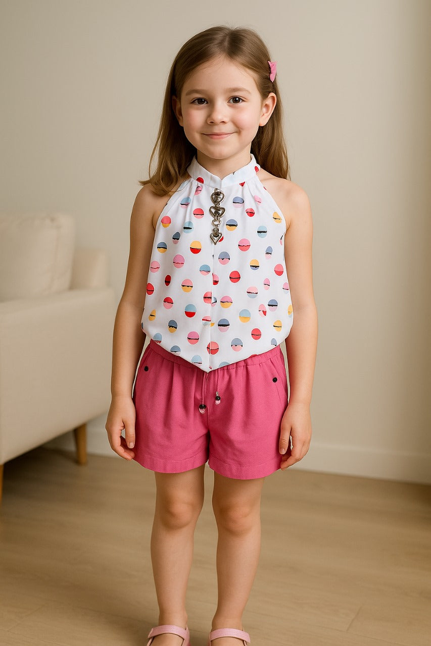 Girls Polka Dot Top & Shorts Set