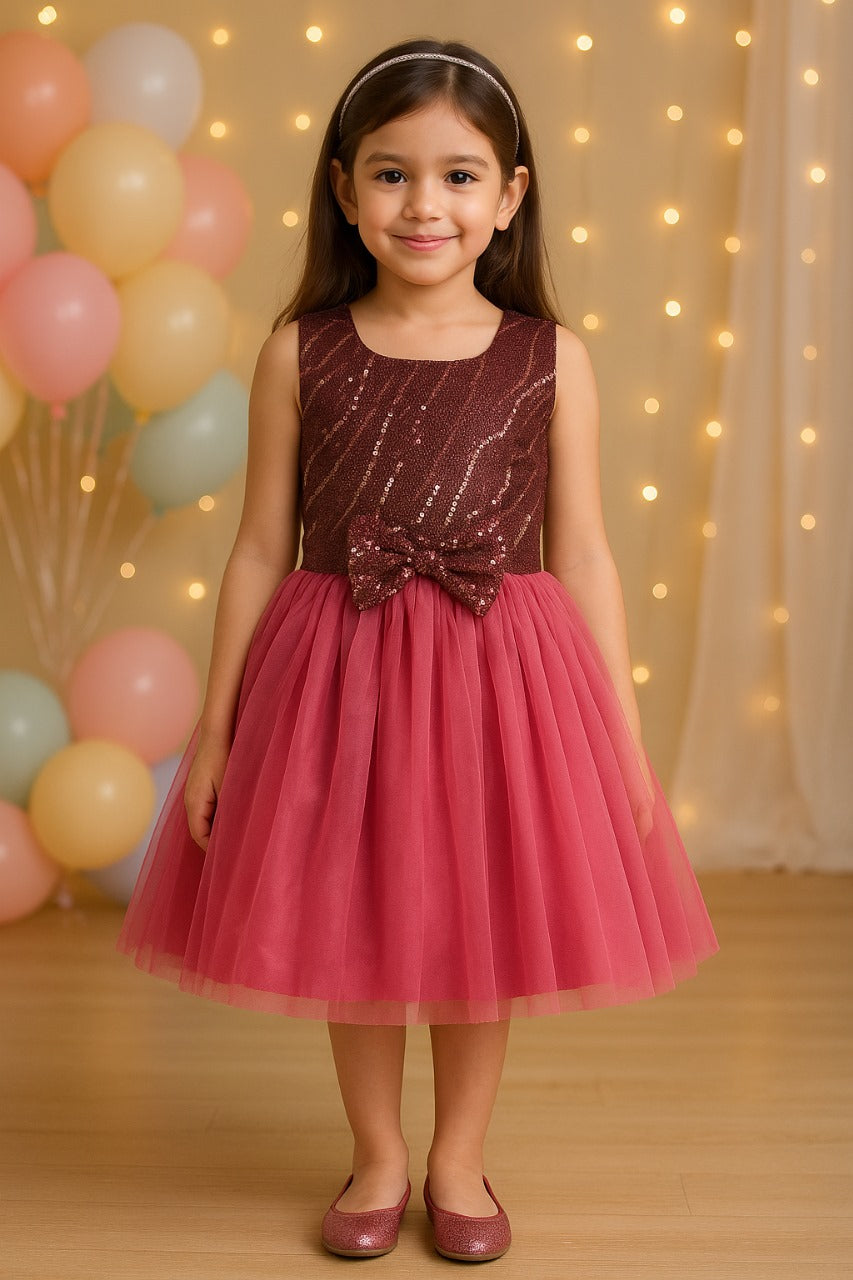 Girls Shimmery Bow Net Party Dress
