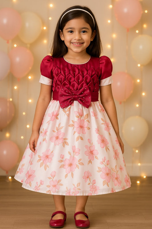 Girls Designer Floral Print Embellished Party Dress