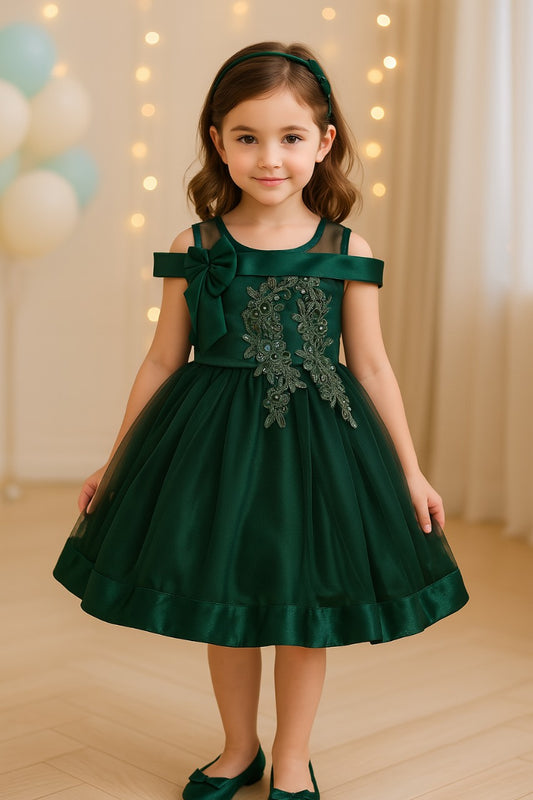 Girls Knee Length Embroidered Fit and Flare Dress