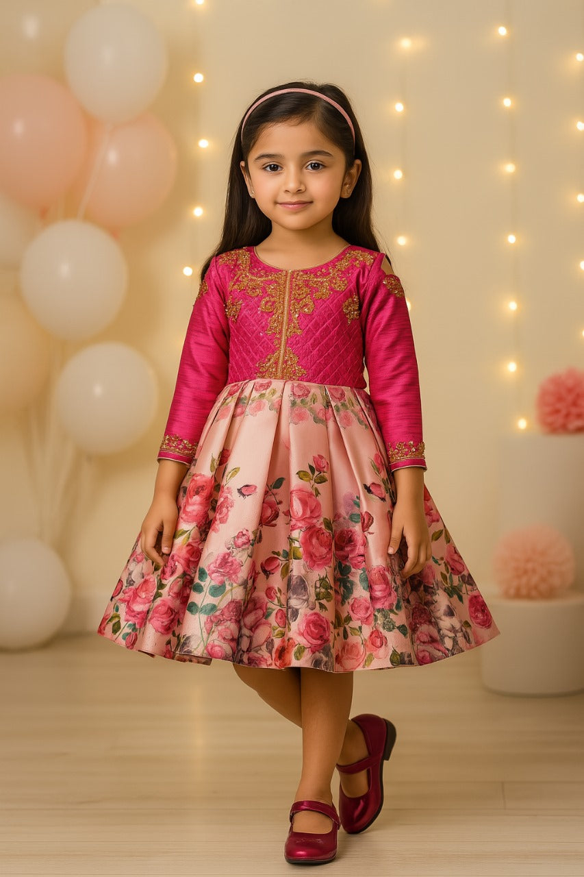 Wish Karo Baby Girls Frock Birthday Dress for Girls - Satin - (fe2719pnk)