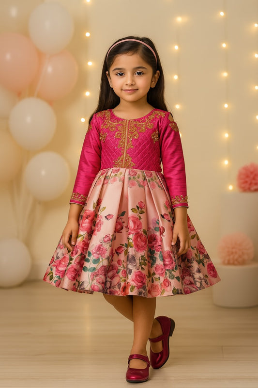 Wish Karo Baby Girls Frock Birthday Dress for Girls - Satin - (fe2719pnk)