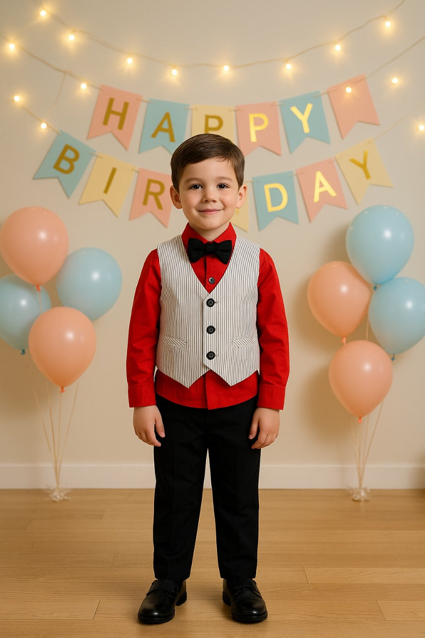 Boys Red Striped Cotton Party Wear Online | Party Wear Outfit for Kids