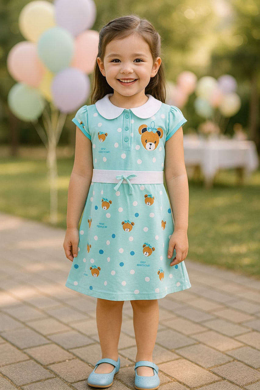 Girls Animal Printed Fit and Flare Cap Sleeve Frock Dress
