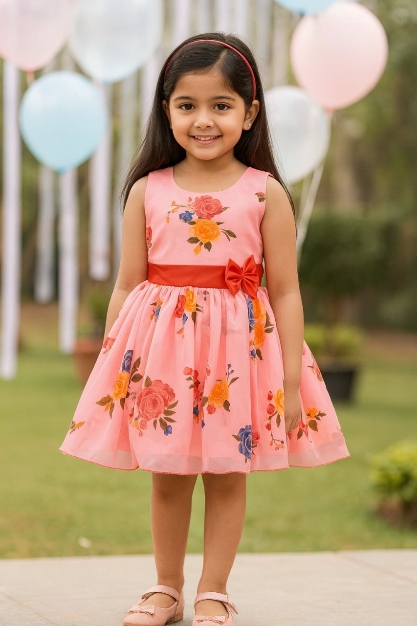 Girls Floral Printed Fit and Flare Dress
