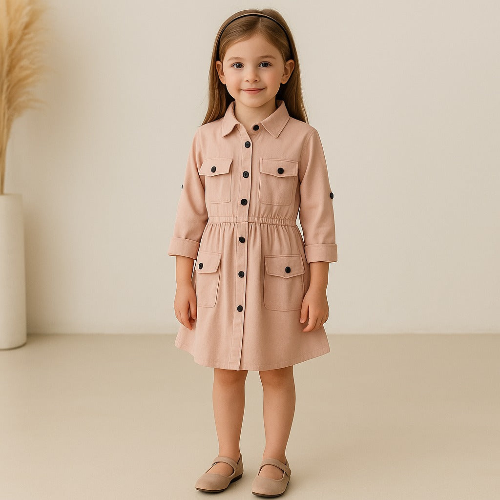 Girls Full Sleeve Solid Fit and Flare Frock Dress