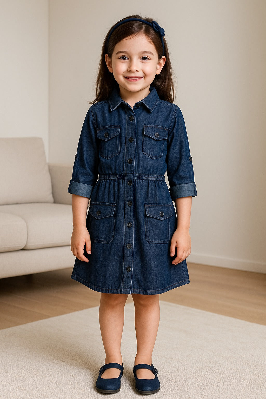 Girls Full Sleeve Solid Fit and Flare Frock Dress