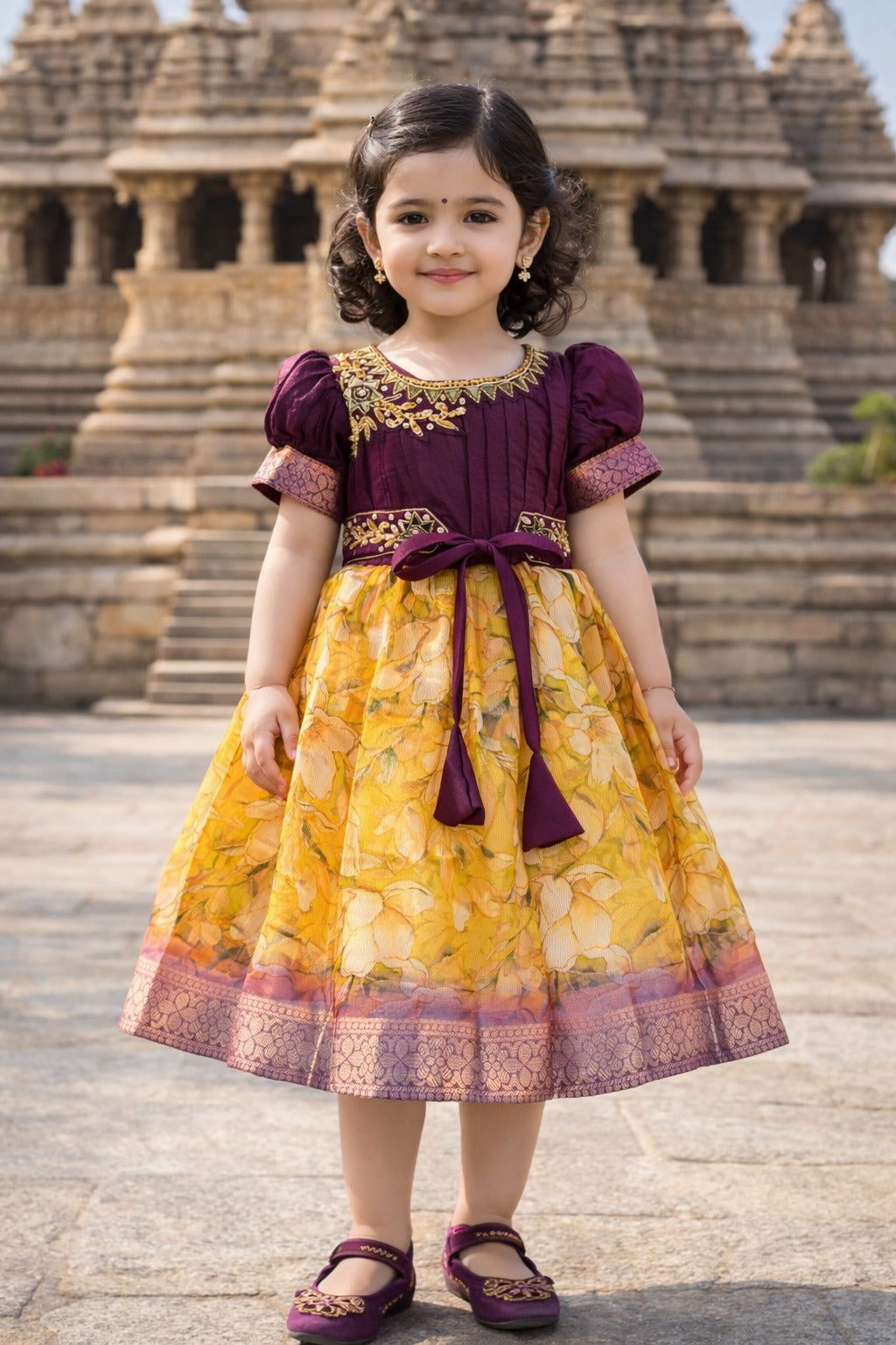 Girls Bead Embellished Floral Zari Ethnic Dress fep3529
