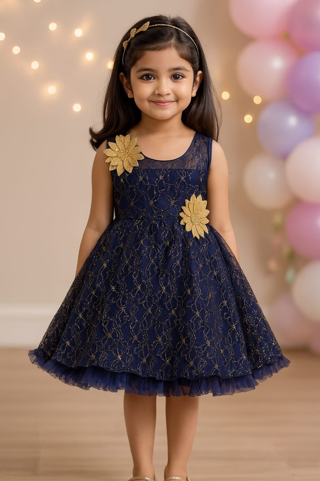 Girls Circular Flare Net Dress