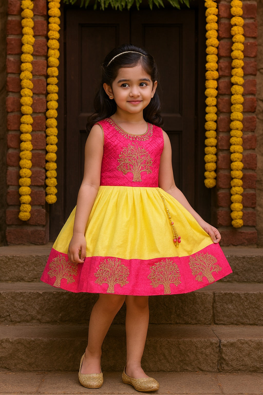 Baby Girls Silk Embroidered Ethnic Frock Dress