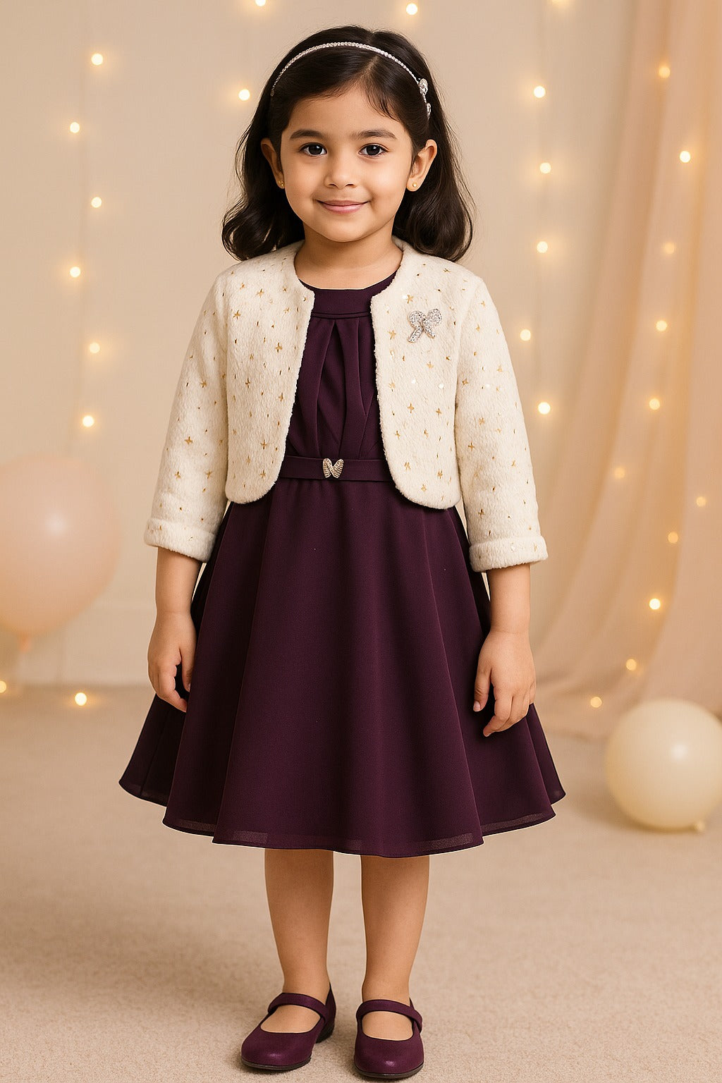 Girls Solid Pleated Fit and Flare Frock Dress