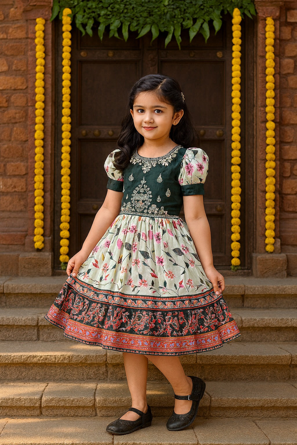 Girls Embellished Zari Embroidery Ethnic Dress fe3544