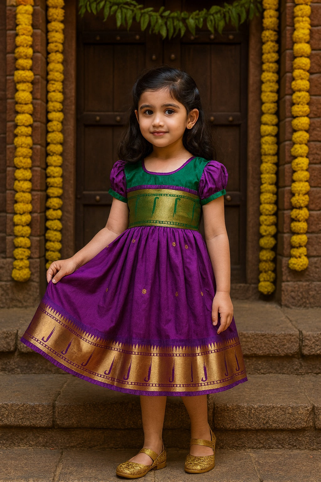 Girls Traditional Zari Border Ethnic Dress