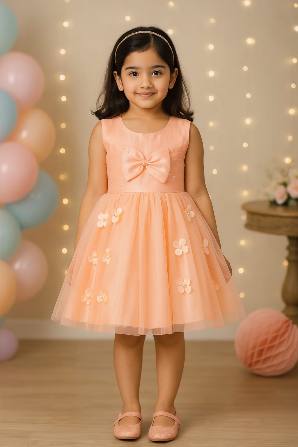 Girls Floral Embellished dress with bow design
