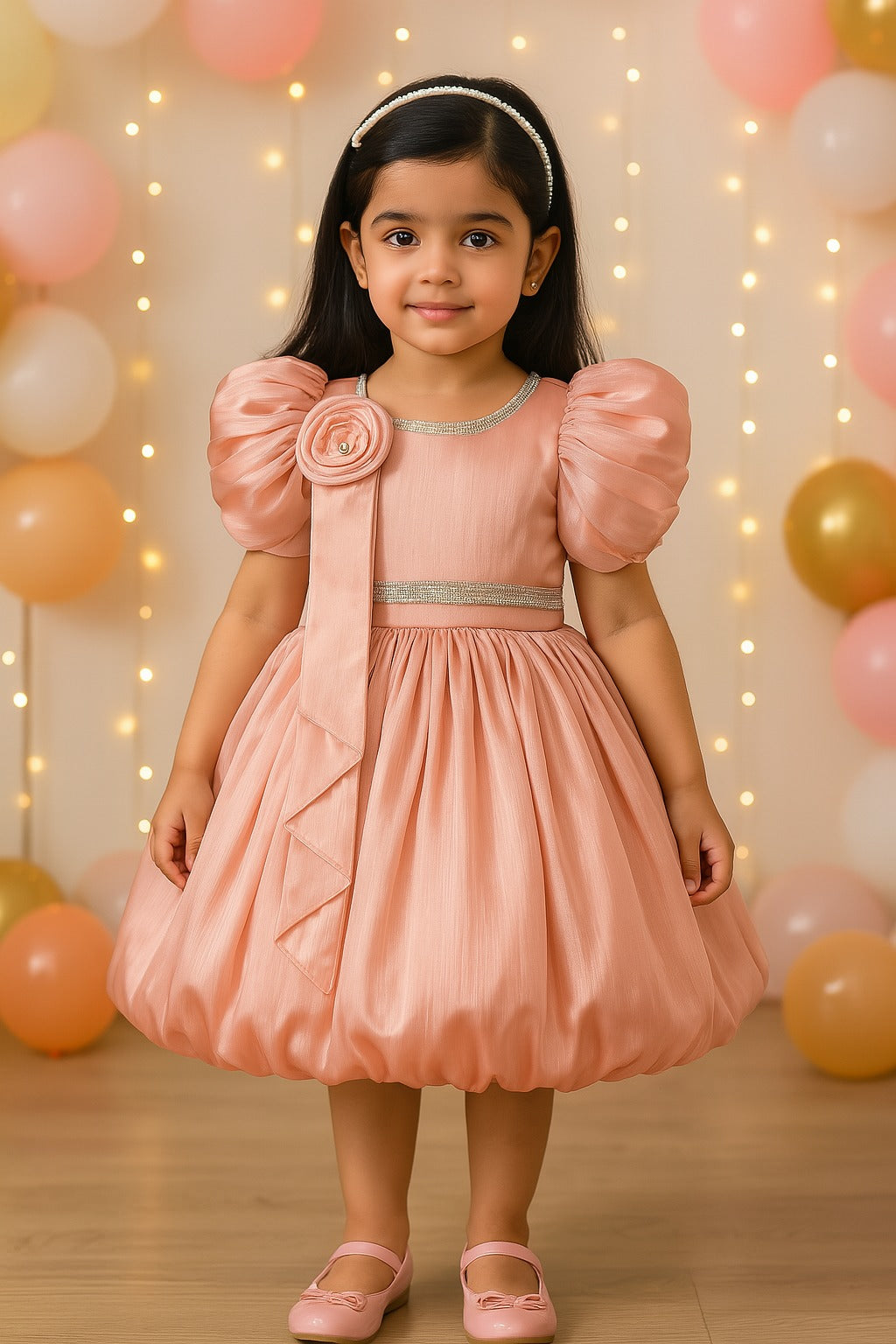 Rhinestone Floral Embellished Balloon Party Dress