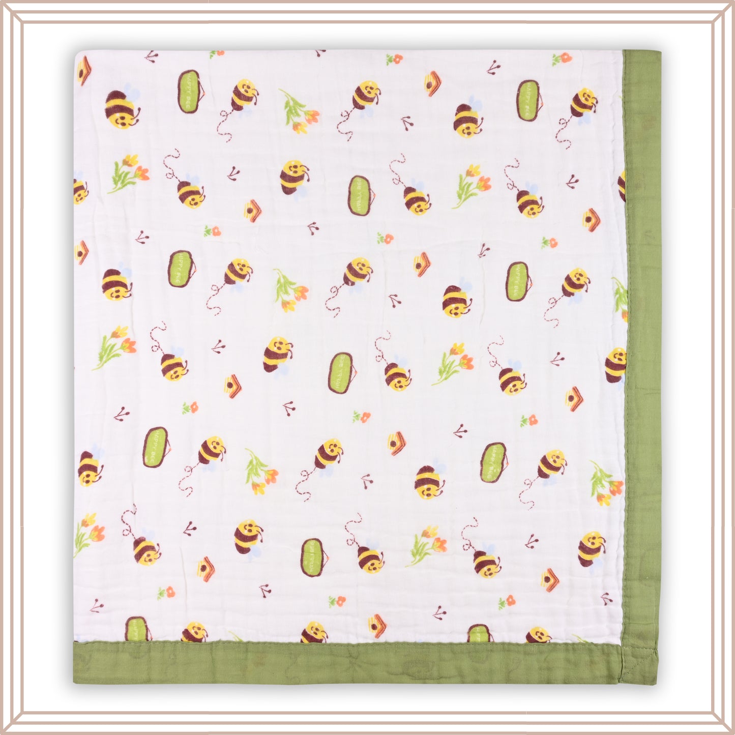 Infants Green Printed Muslin Blanket