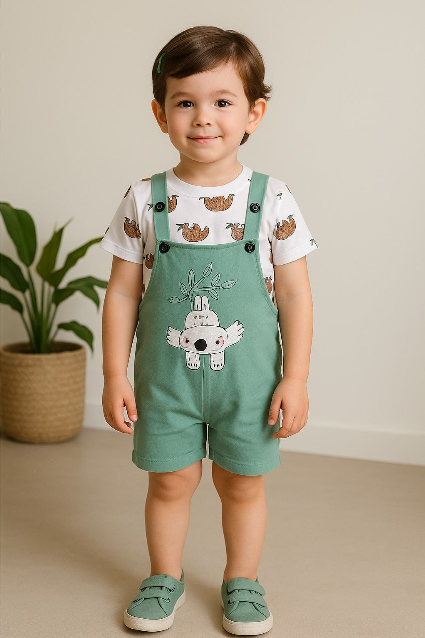 Boys Cotton Cartoon Tshirt and Dungaree Set