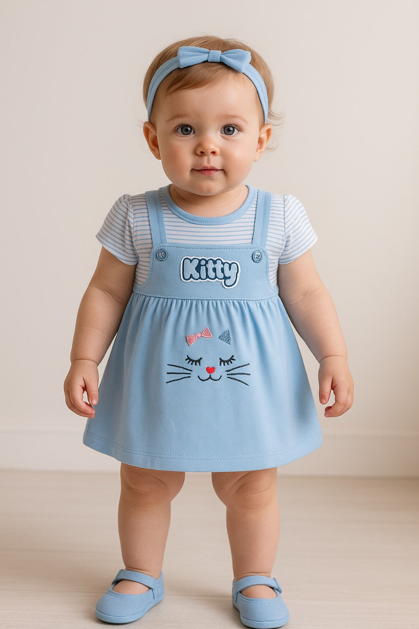 Girls Stripes and Embroidered Cap Sleeve Frock Dress comes With brief.