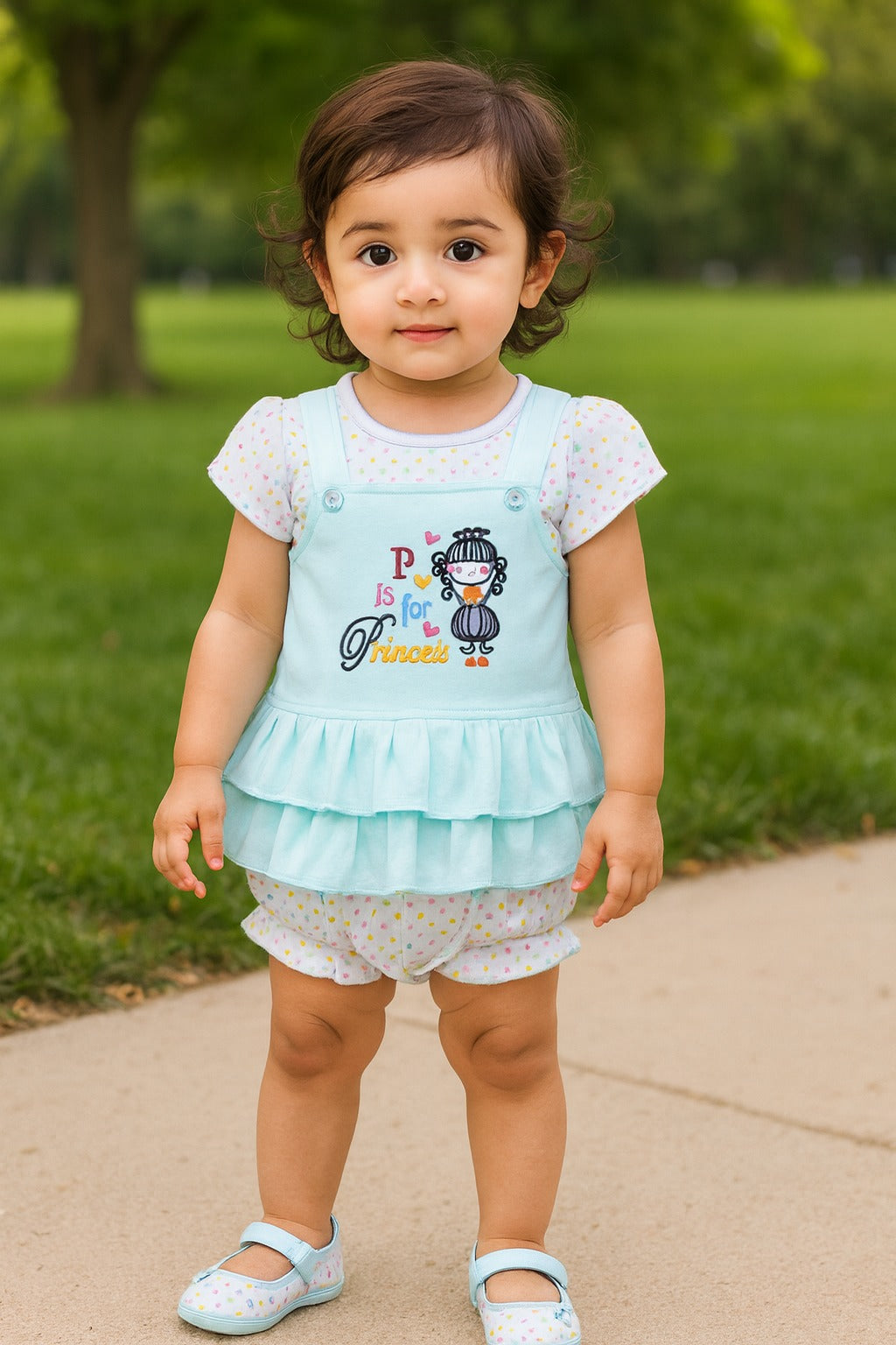 Girls Embroidered Puff Sleeve Frock Dress comes with Brief