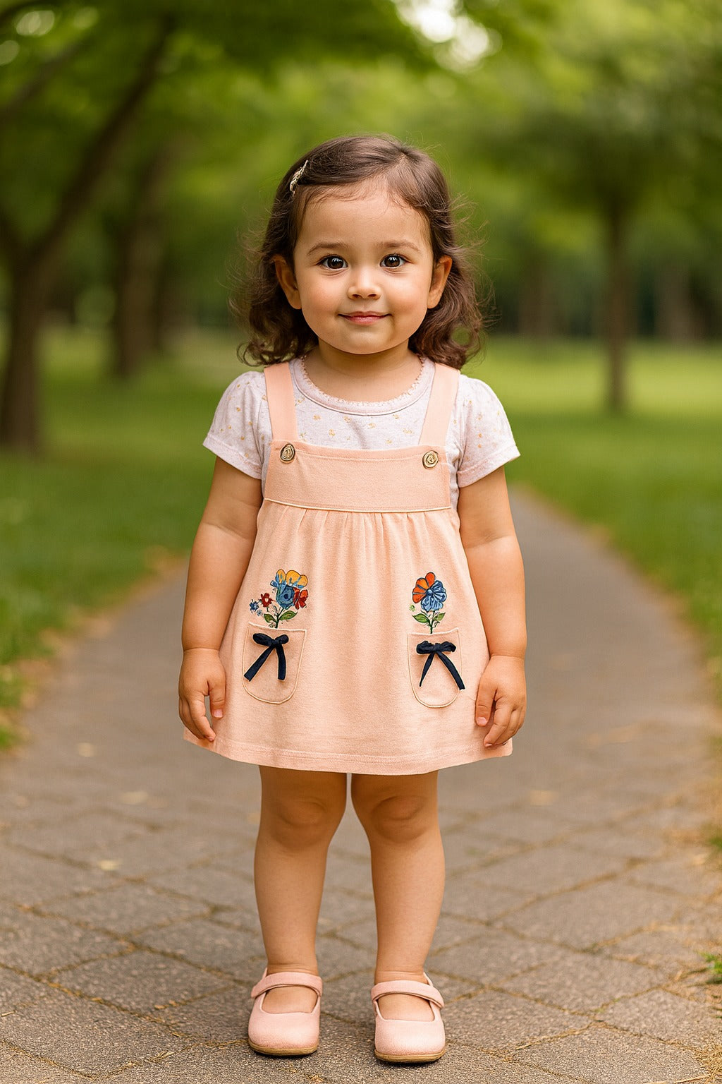 Girls Embroidered With Polka Print Frock Dress Comes With Brief.