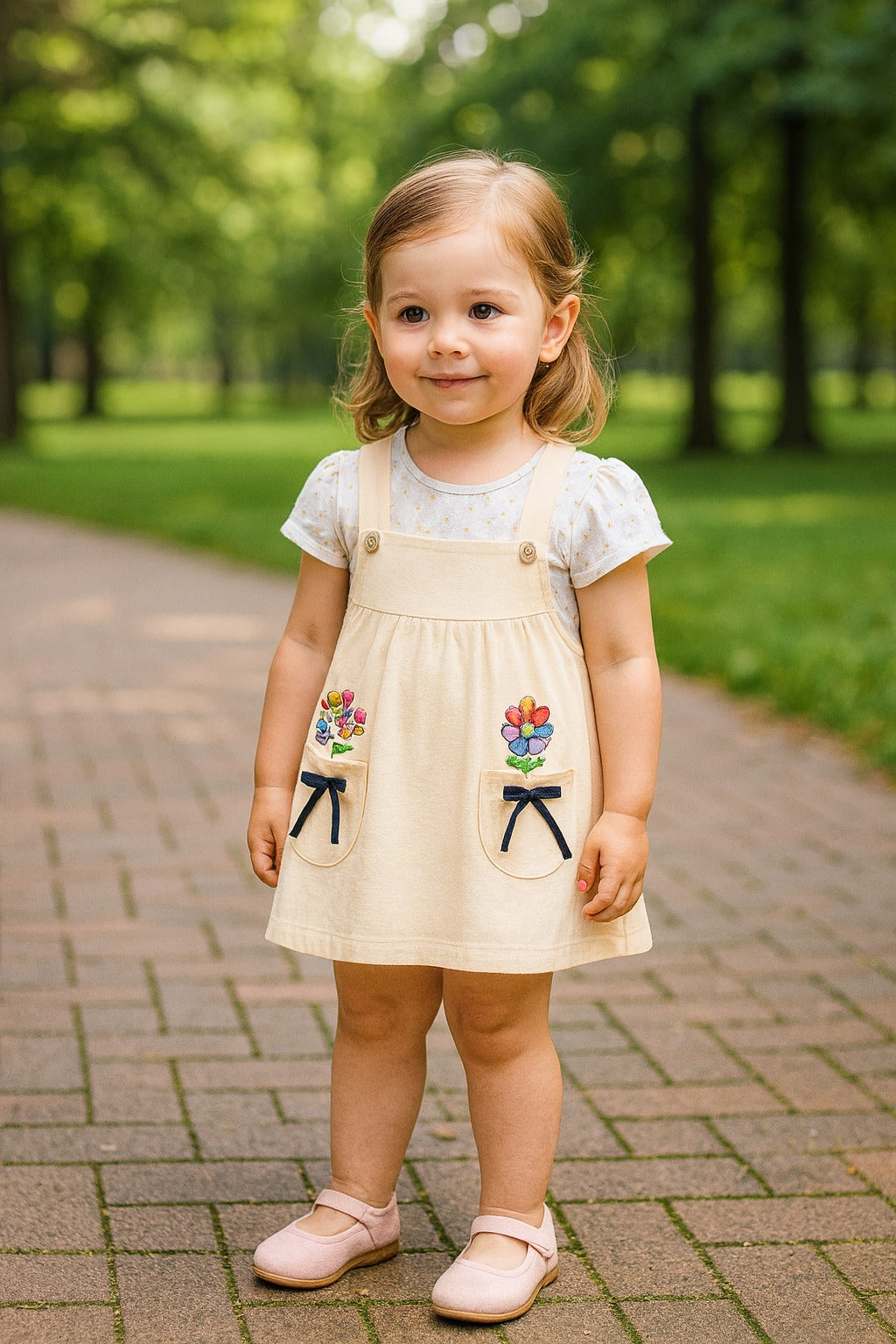 Girls Embroidered With Polka Print Frock Dress Comes With Brief.