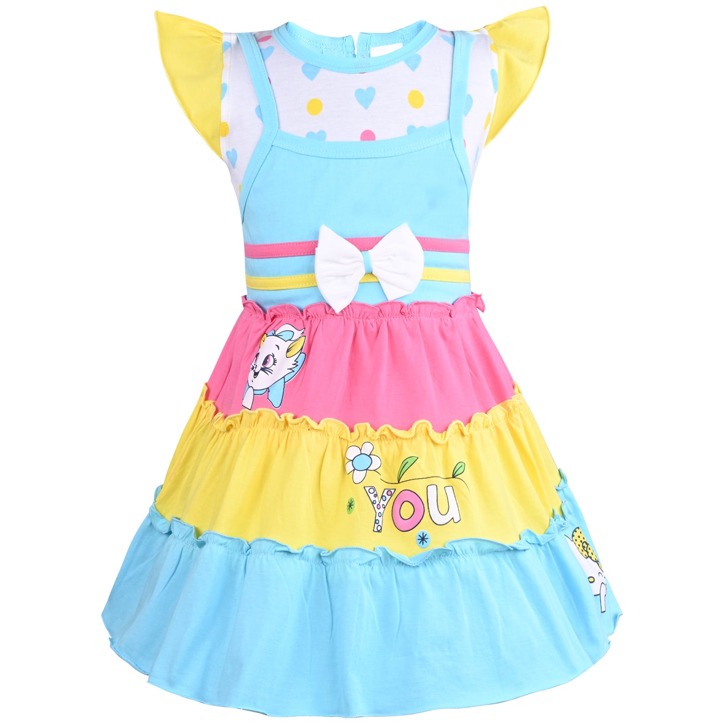 Girls Printed Fit and Flare Cap Sleeve Frock Dress