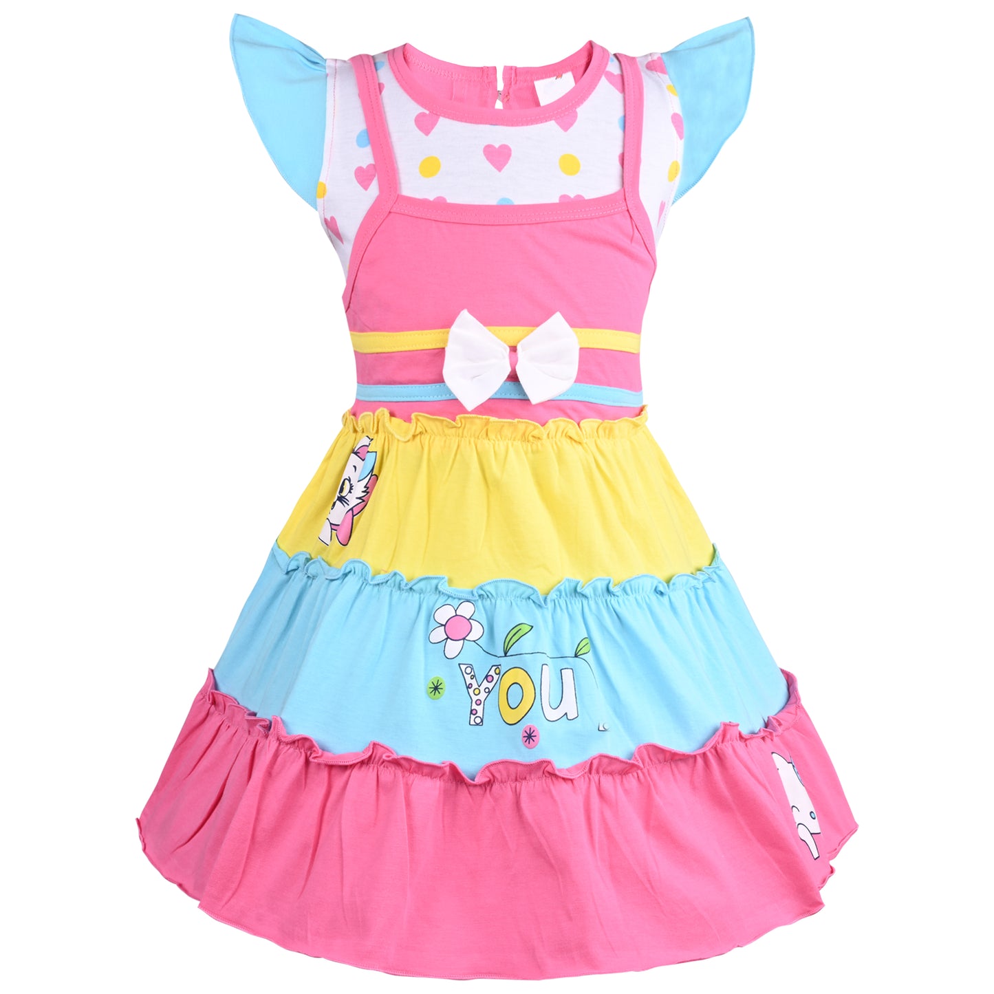 Girls Printed Fit and Flare Cap Sleeve Frock Dress