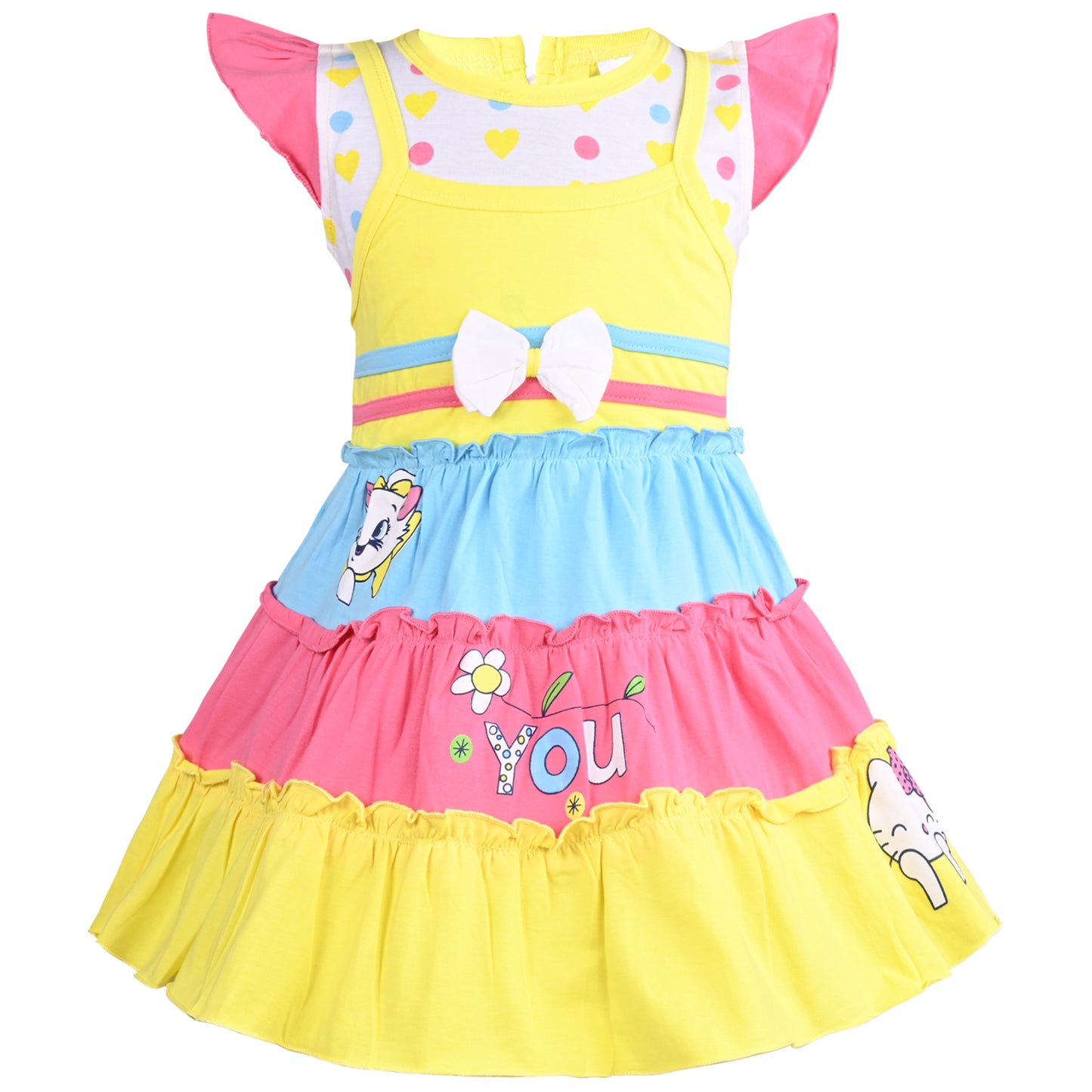 Girls Printed Fit and Flare Cap Sleeve Frock Dress