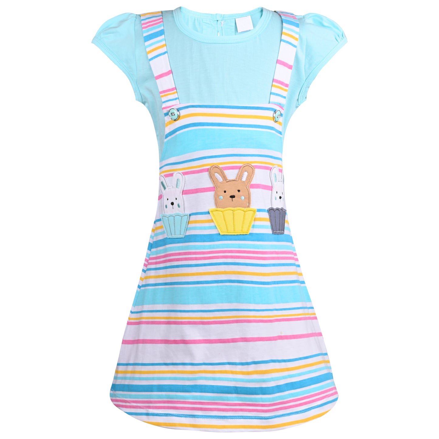 Girls Stripes Fit and Flare Cap Sleeve Frock Dress