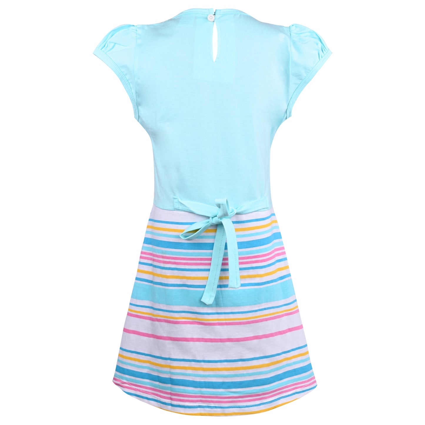 Girls Stripes Fit and Flare Cap Sleeve Frock Dress
