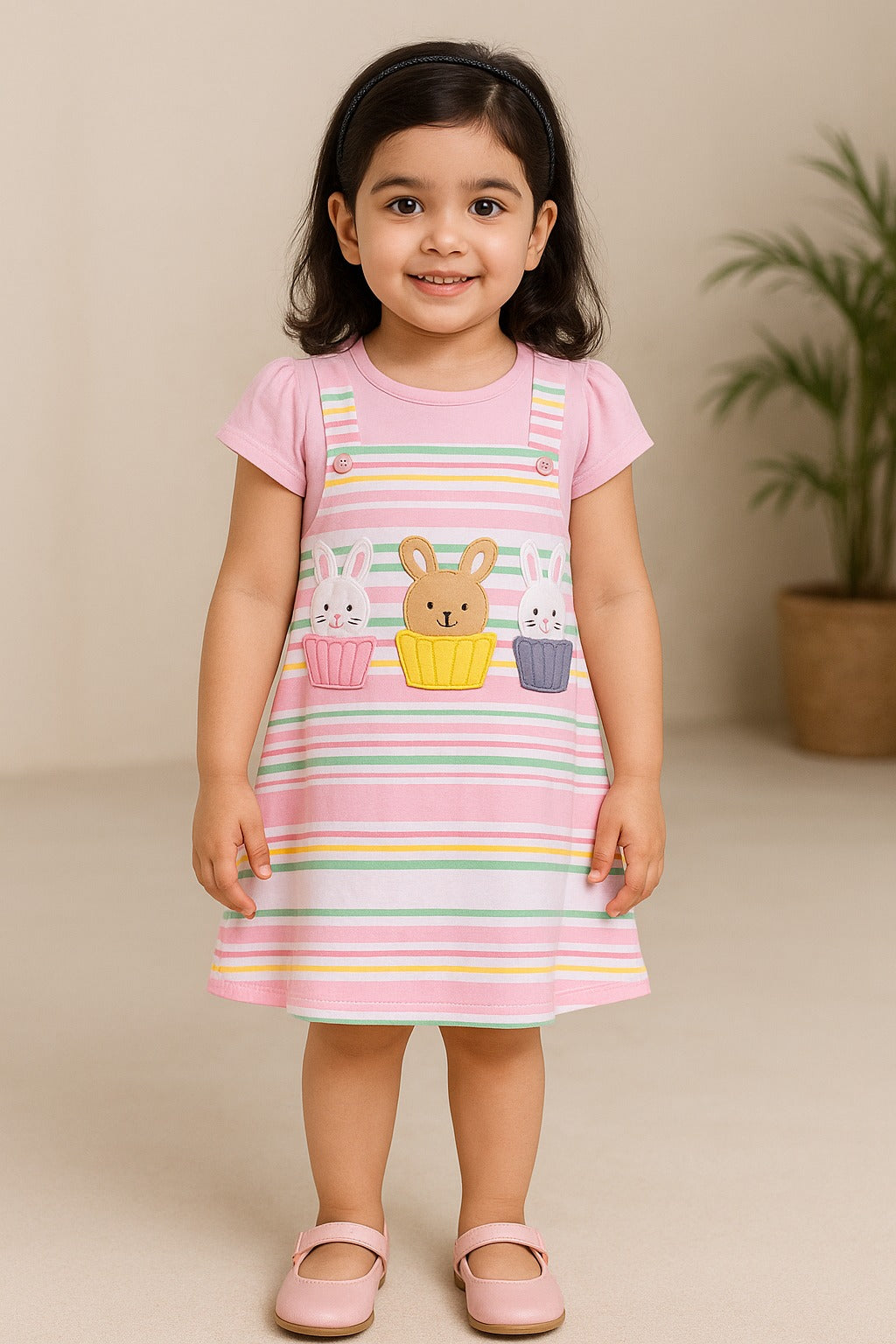 Girls Stripes Fit and Flare Cap Sleeve Frock Dress