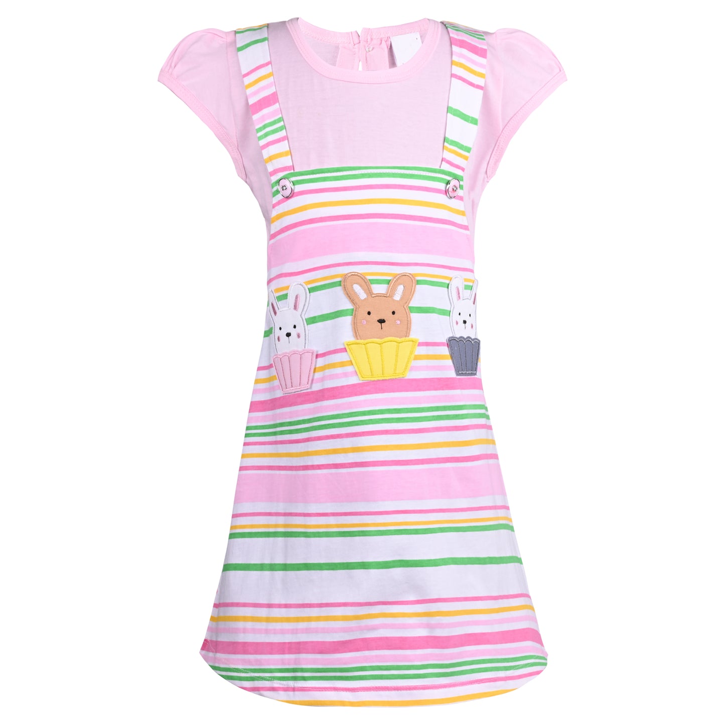 Girls Stripes Fit and Flare Cap Sleeve Frock Dress