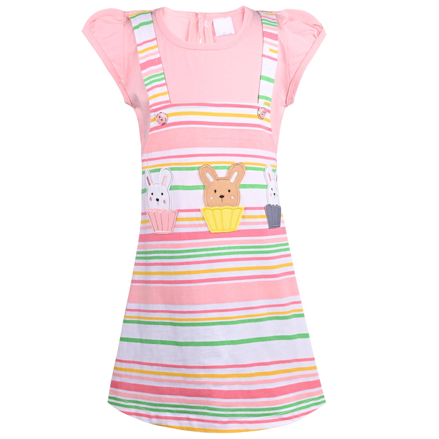 Girls Stripes Fit and Flare Cap Sleeve Frock Dress
