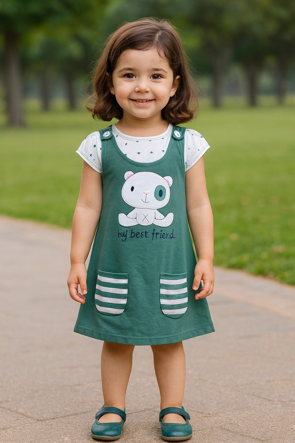 Girls Polka Print Fit and Flare Cap Sleeve Frock Dress