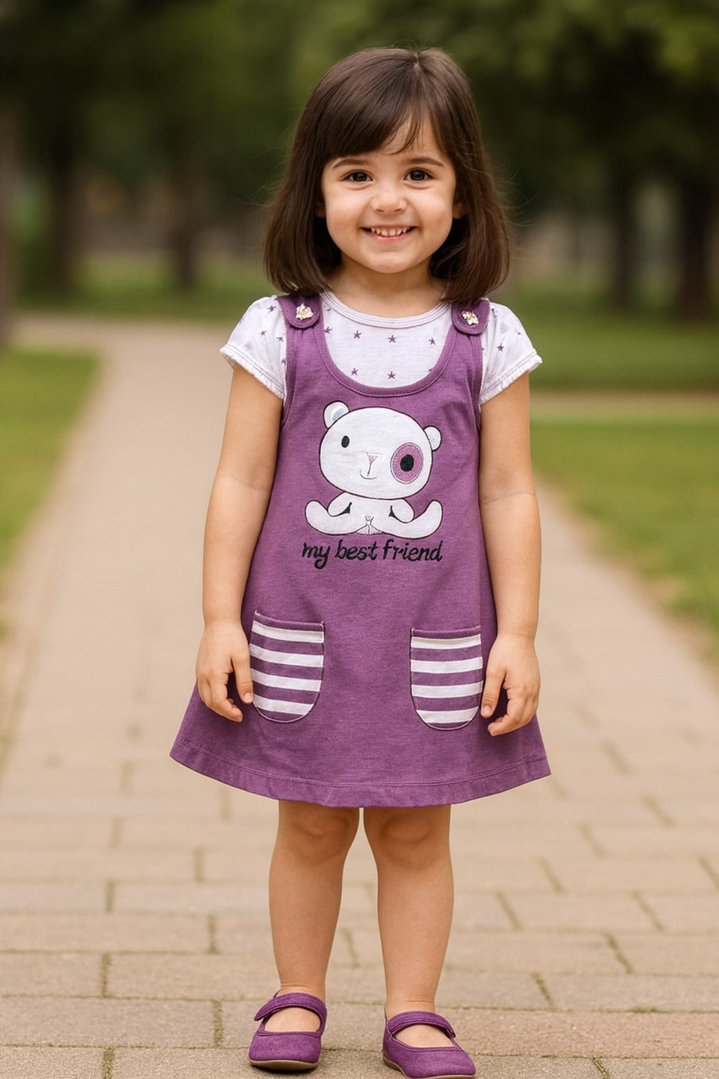 Girls Polka Print Fit and Flare Cap Sleeve Frock Dress