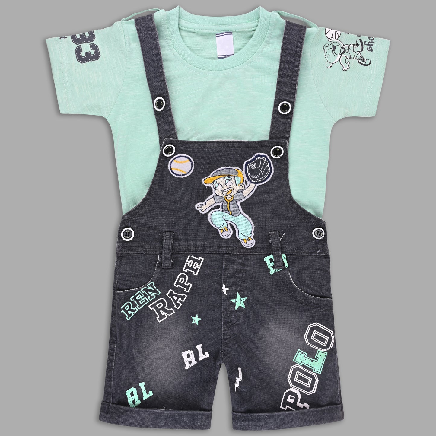Boys Striped T-shirt and Denim Dungaree Set