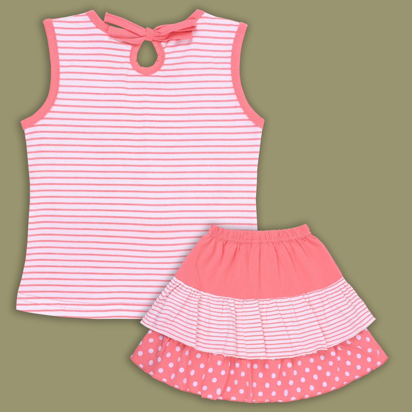 Girls Bow Cartoon Print Top & Skirt Summer Co-ord Set