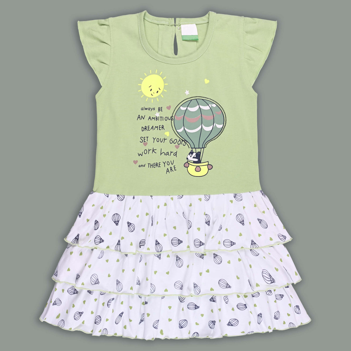Girls Printed Layered Cotton Casual Dress