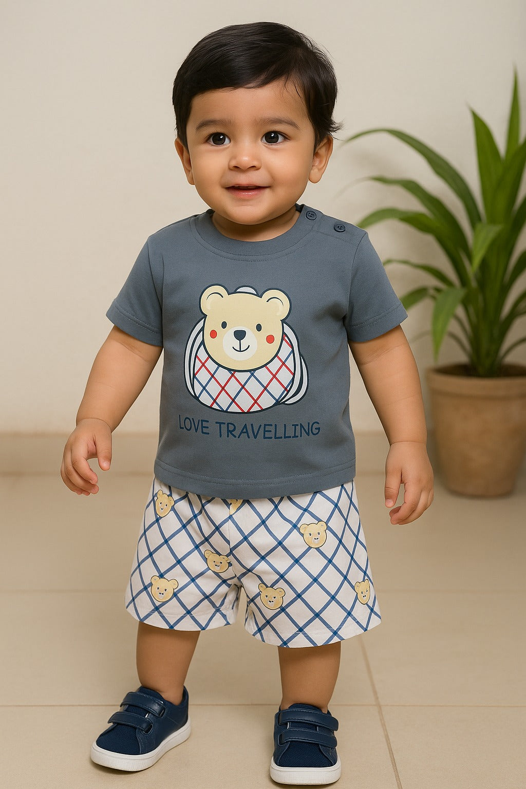 Unisex Knee Length Floral Printed T-Shirt and Shorts