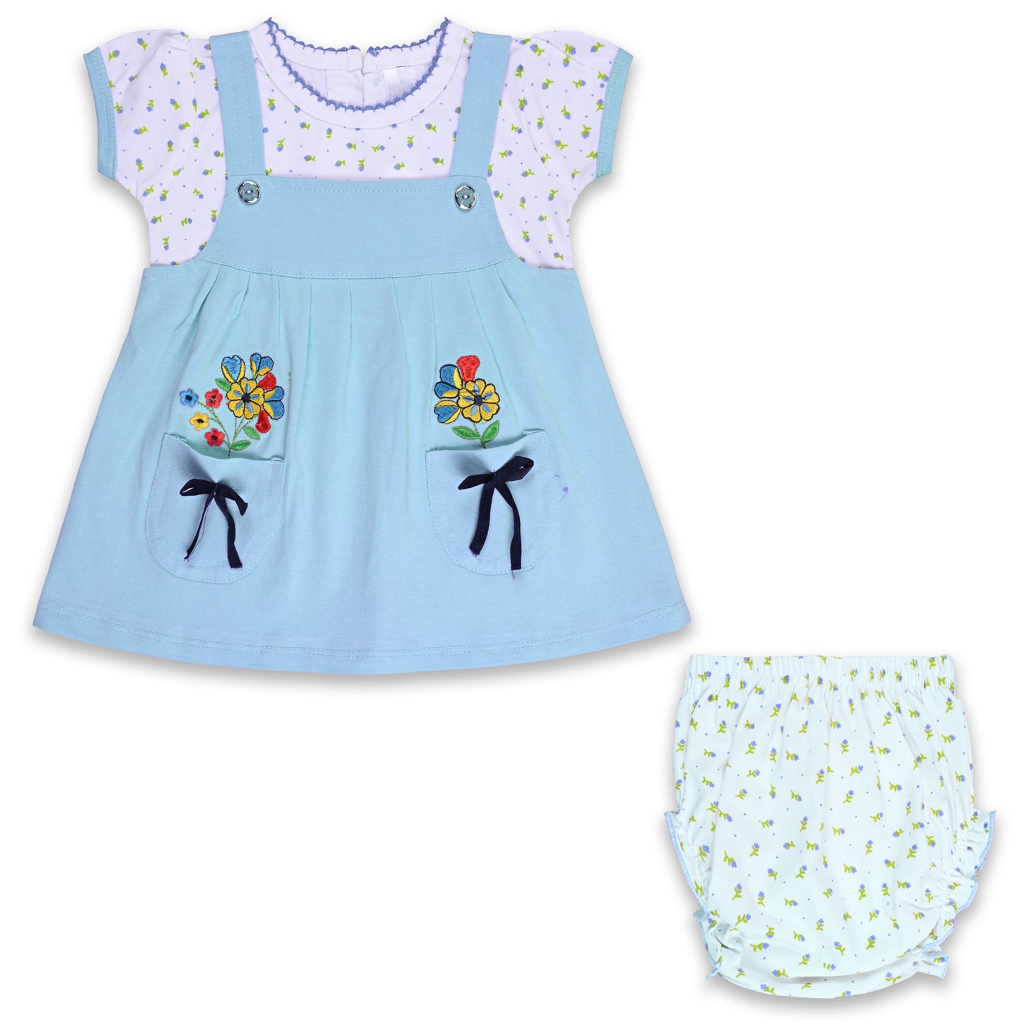 Baby Girls Embroidered A-Line Frock Dress with Brief